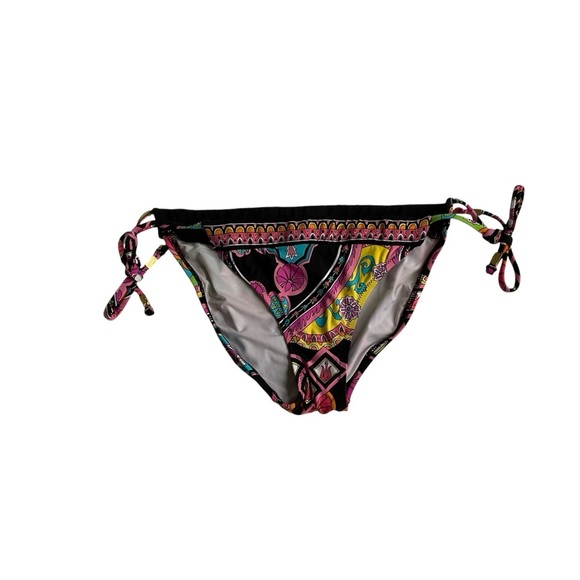 Trina Turk Bikini Bottom Sz 6 Multicolor Paisley Tie Sides w/ Gold Tassels Sexy - Picture 1 of 8
